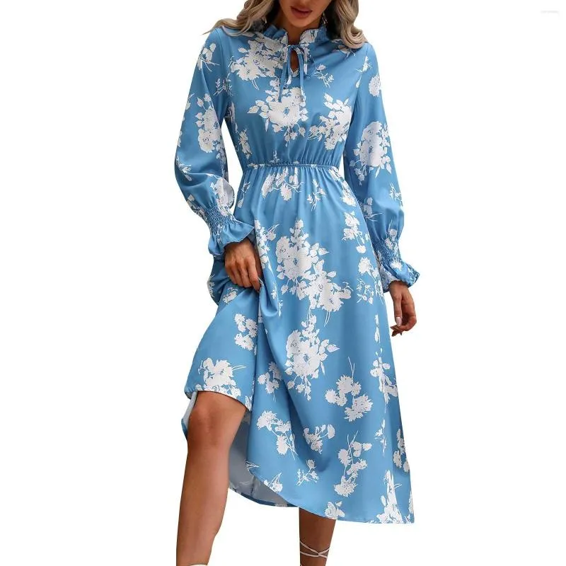 Vestidos Casuais Moda Feminina Manga Comprida Algemada Floral Decote com Renda Parte de Baixo Grande Conforto Ajuste Festas Estilo Lohas Time Dress