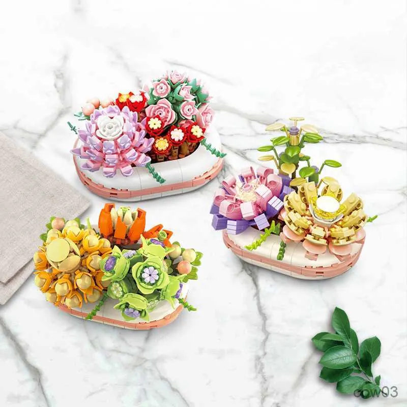 Blocs Succulent Plant Glow Building Blocks Bricks DIY Assembly Toys For Girls Gift City Creativity Immortal Flower Blossoms R230718