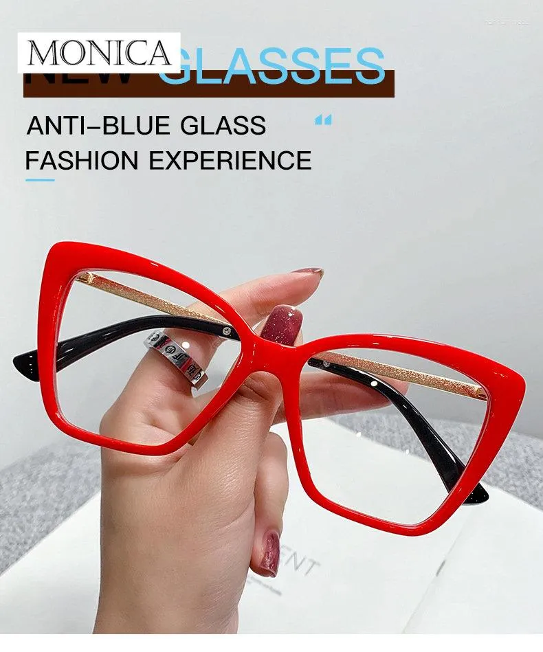 Solglasögon 2023 Blue Light Glasses Women's Cat Eye Designer Optiska glasögonram kan paras med myopi