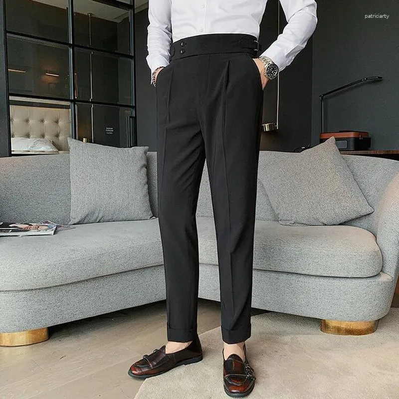 Ternos masculinos terno calças primavera negócios moda cor sólida elástico ajuste fino casual festa de casamento calças de trabalho
