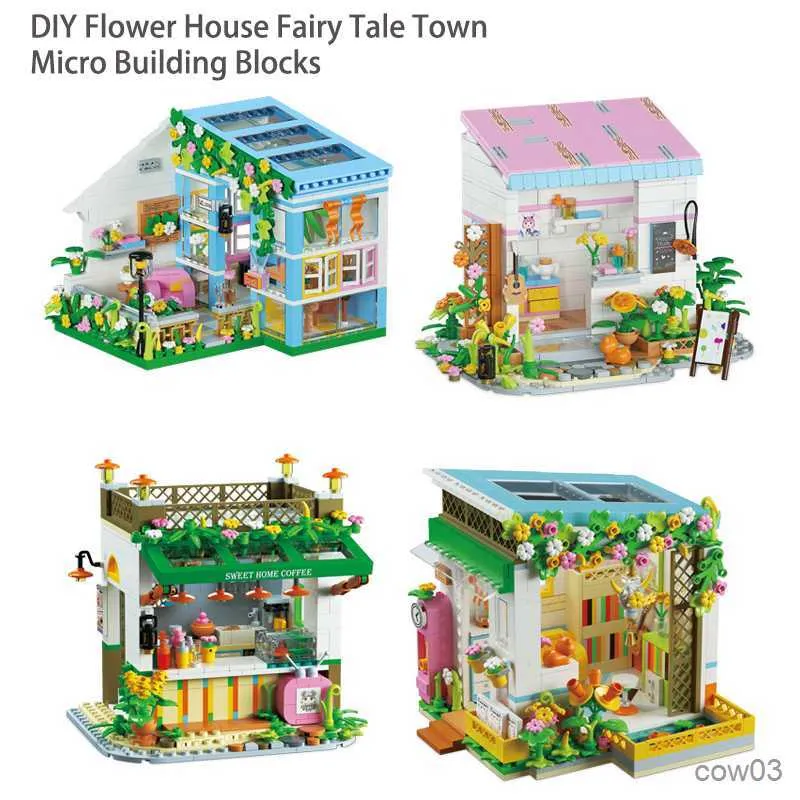 Bloques Casa de flores Ciudad de cuento de hadas Micro Bloques de construcción Niños DIY Mini ladrillos Constructor Niños Juguete educativo Niñas Regalos R230718