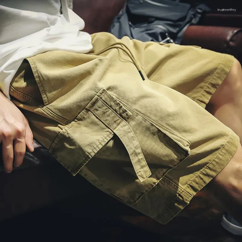 Shorts pour hommes poche lâche travail marque de mode décontracté grand pantalon cinq pièces Style mince pour l'été