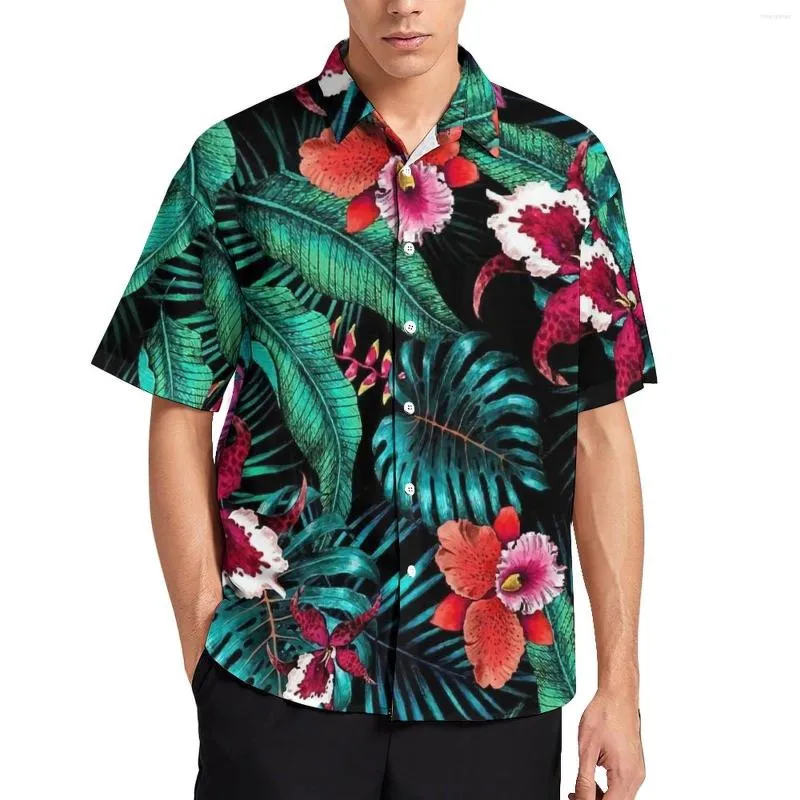 Camisas casuais masculinas Folhas de palmeira verde com estampa floral Camisa de praia Hawaii Trending Blusas masculinas estampadas tamanho grande