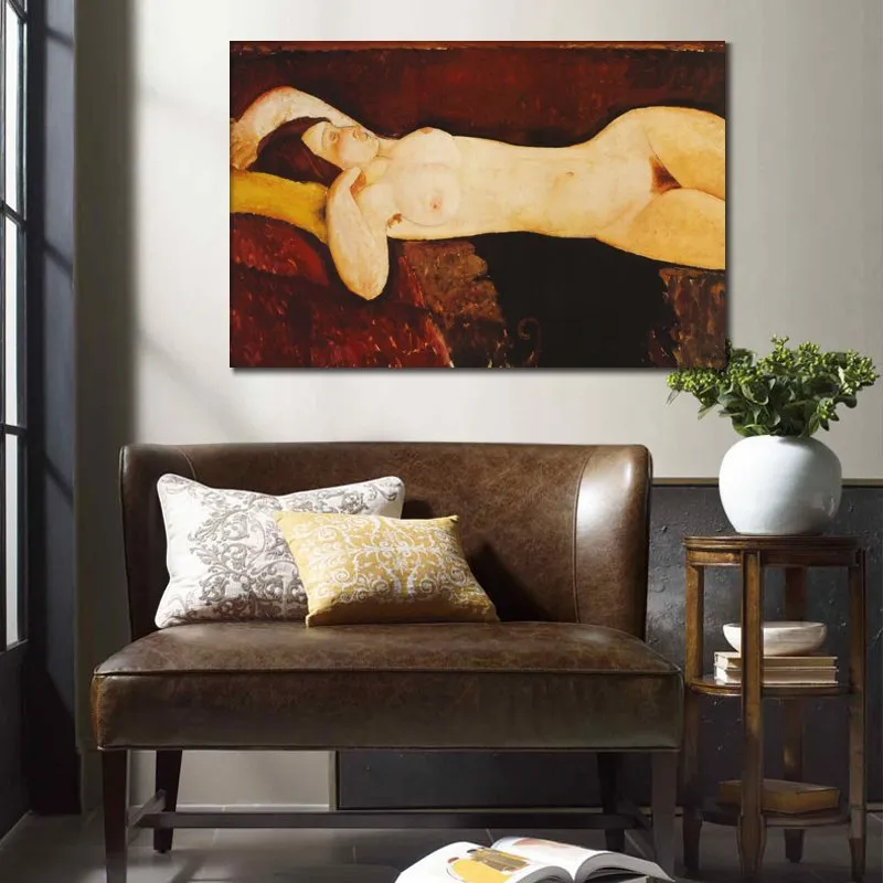 Abstract Portrait Canvas Art Nude Woman Reclining Amedeo Modigliani Painting Handmade Contemporary Home Decor