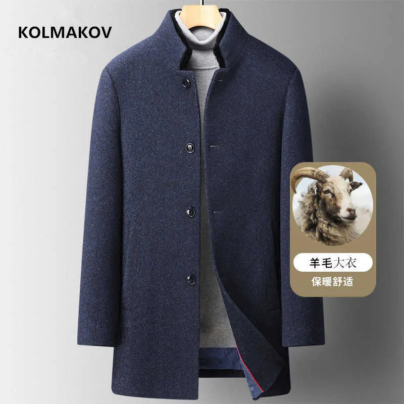 Men's Wool Blends 2022 winter high quality wool trench coat men men's wool jackets Rex Rabbit Fur Collar thicken warm coat plus-size S-XXXL HKD230718