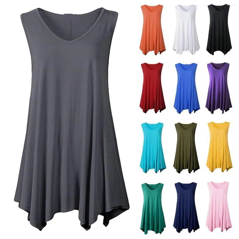 Kvinnors T -skjortor Kvinnor Vest Utökad ärmlös V Neck Tunic Tshirt Top Casual Summer Dress Loose Bottom Shirt