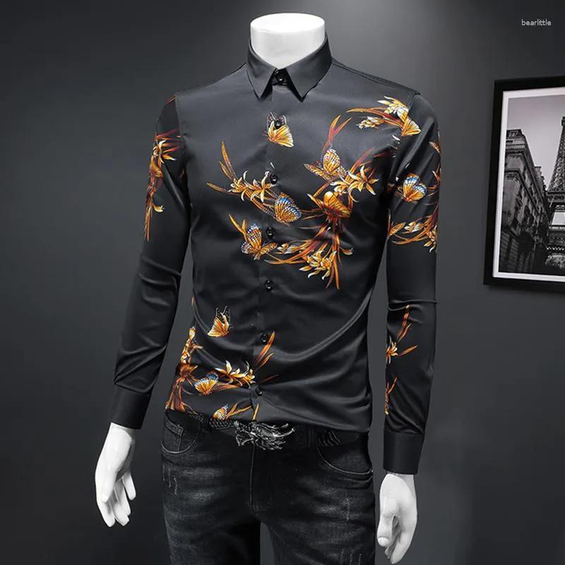 Men's Casual Shirts 2023 Autumn Winter Trendy Diamond-Ironing Long Sleeve Social Shirt Elegant Luxury Stylish Cool Top