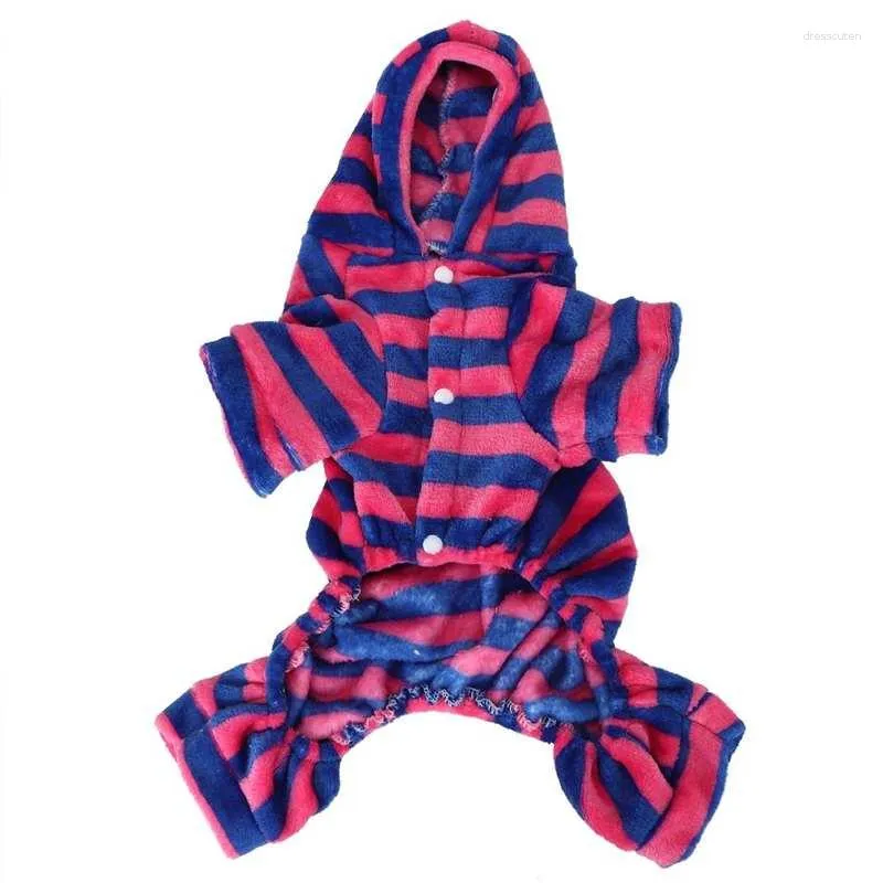 Dog Apparel Coral Fleece Deep Blue Red Stripe Autumn Winter Four Feet Pet Hoodies Clothes Warm Pajamas Clothing For Dogs