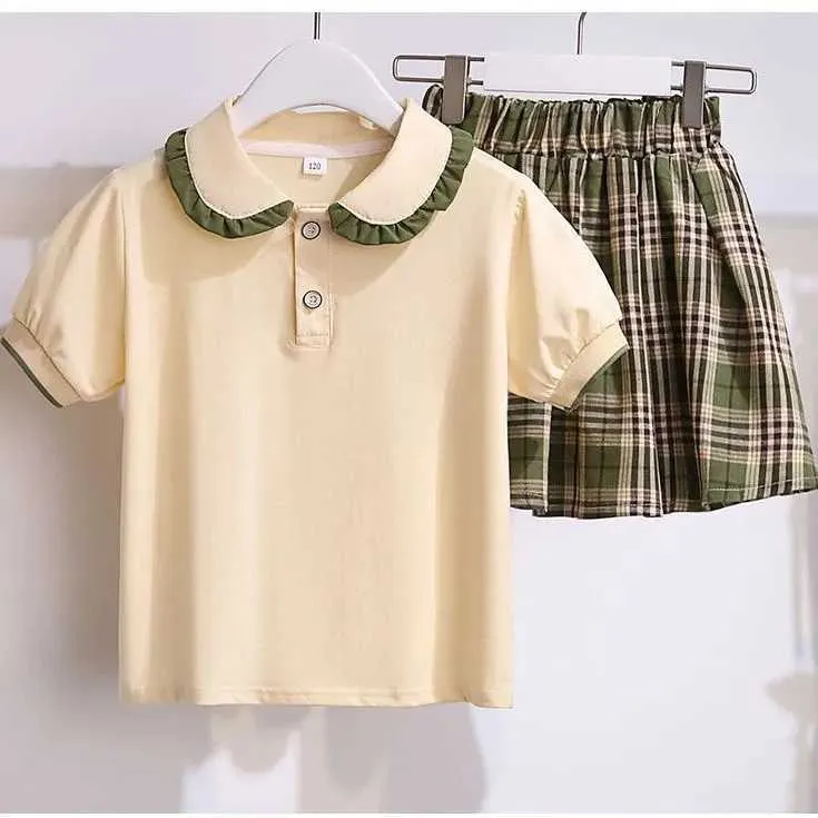 Clothing Sets Girls Summer Skirt Suit College Style Uniform Skirts New Children's Short Skirt 2Pcs Sets for 3-12Y Kid Clothes