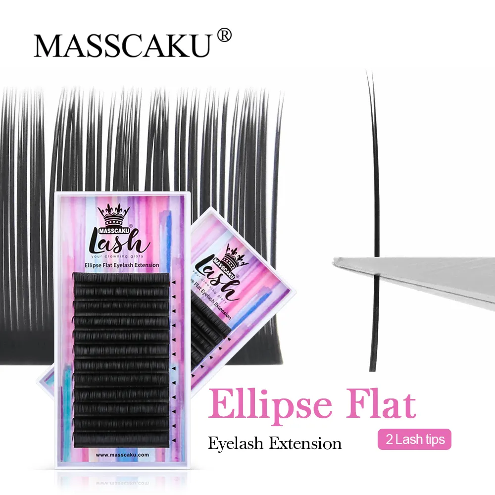 False Eyelashes MASSCAKU Two Split Tips Matte Black Super Soft Gentle Natural Eyelash Extension Faux Mink Ellipse Flat Shape Lashes Supplies 230617