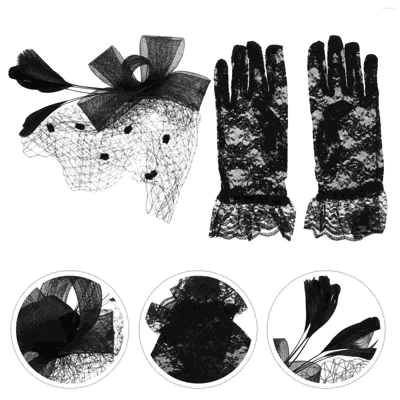 Bandanas Veil Lace Gloves Fascinator Clip Hat Womens Prom Banquet Proms Bowknot Wedding Bride White Mesh