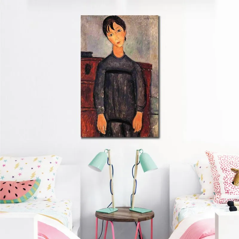 Weibliche Figur, Leinwandkunst, kleines Mädchen in schwarzer Schürze, Amedeo Modigliani, Gemälde, handgemaltes Öl, moderne Bürodekoration