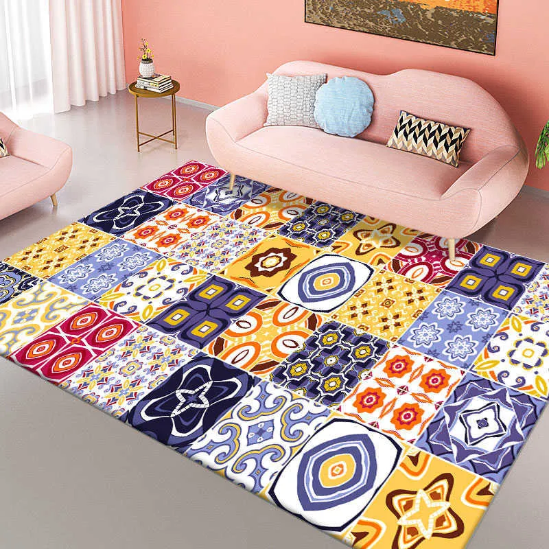 Carpets Living Room Carpet Colorful Pattern Non-slip Round Carpet Children's Room Floor Mat Bedroom Can Customized R230718