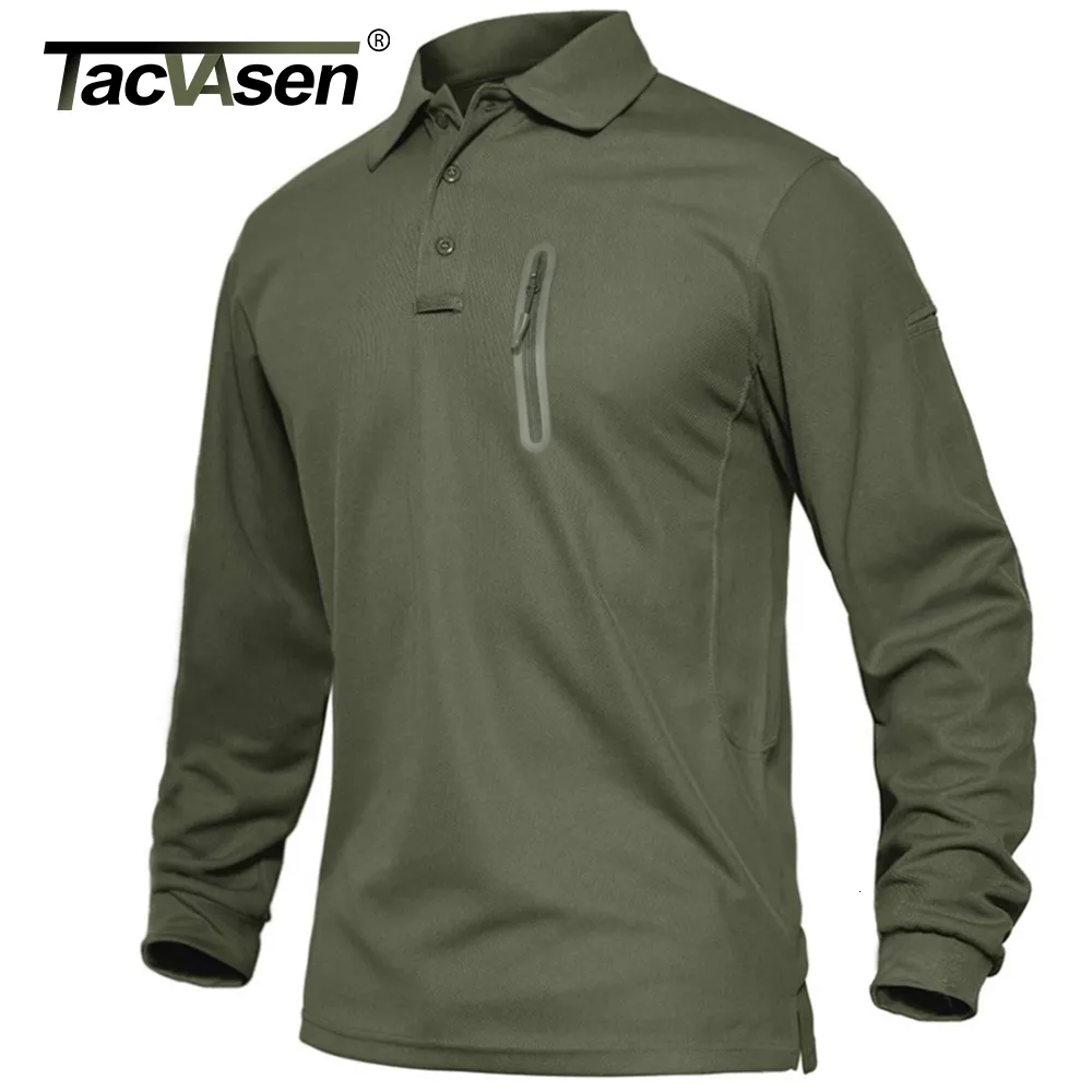 Polos Masculinos TACVASEN Bolso com Zíper Camisa de Trabalho Tático Camisa Polo Masculina de Manga Longa Premium Casual Golf Sports Army T-shirt Top 230717