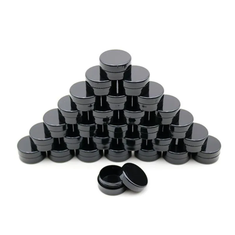 5g/5 ml runda svarta burkar med skruvlock för akrylpulver, strass, charm och andra nageltillbehör RJMWB