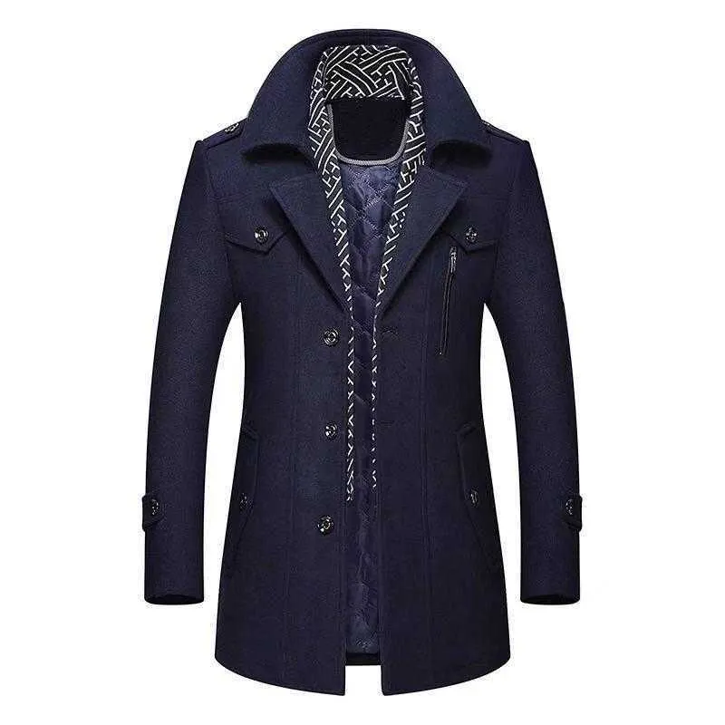 Hommes laine mélanges hiver hommes laine manteaux nouvelle mode moyen long écharpe col coton rembourré épais chaud laine manteau trench manteau pardessus M-5Xl HKD230718