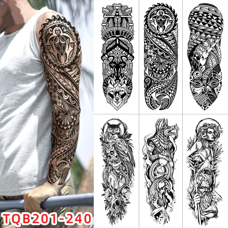 Dog Roma Clock Eye Waterproof Temporary Tattoo Sticker Anubis Ancient Egypt Full Arm Fake Tatto Flash Tatoo Sleeve for Men Wome