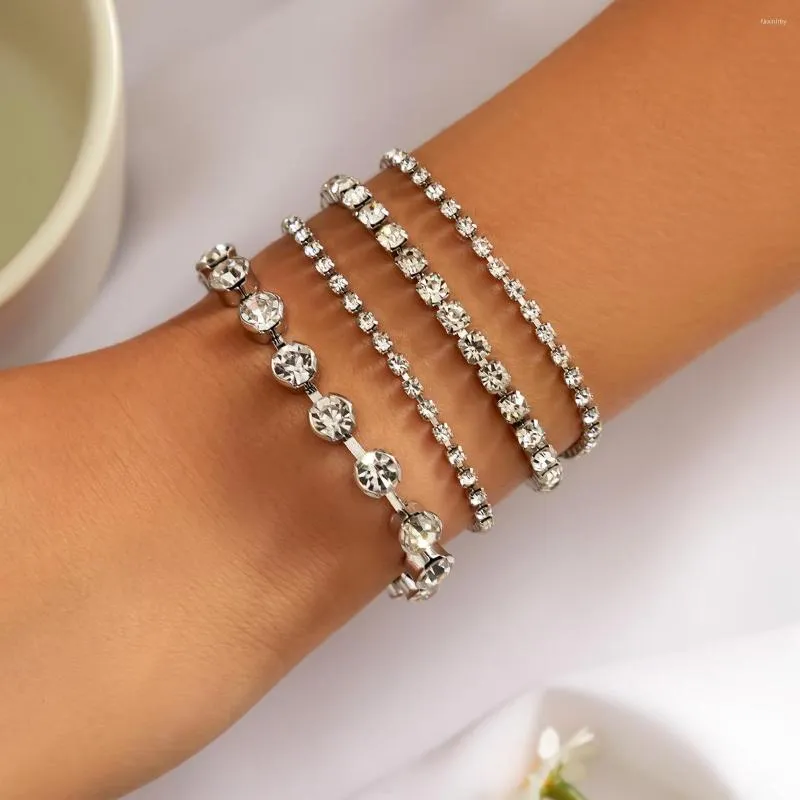 Bedelarmbanden Licht Luxe Strass Glanzende Diamant Klauw Ketting Set Voor Wome Zomer Mode 4 Stuks Armband Hand Sieraden Paar Geschenken