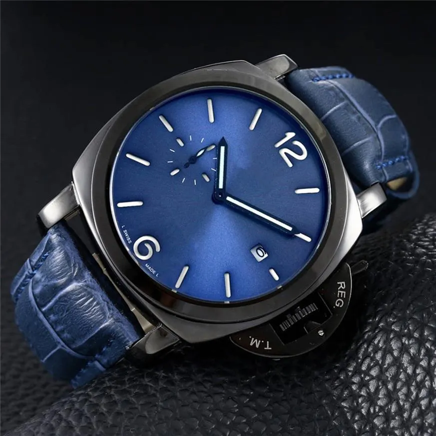 2021 Top Brand Three stitches series Luxury fashion mens watches Casual small needle run second Quartz Wristwatch leather Strap247U