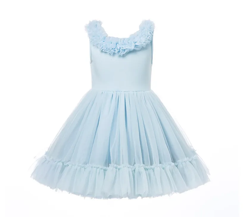 Retail New Baby Girls Summer Cute Blue Mesh Dress, Princess Kids Sweet Dresses Holiday 2-6 T