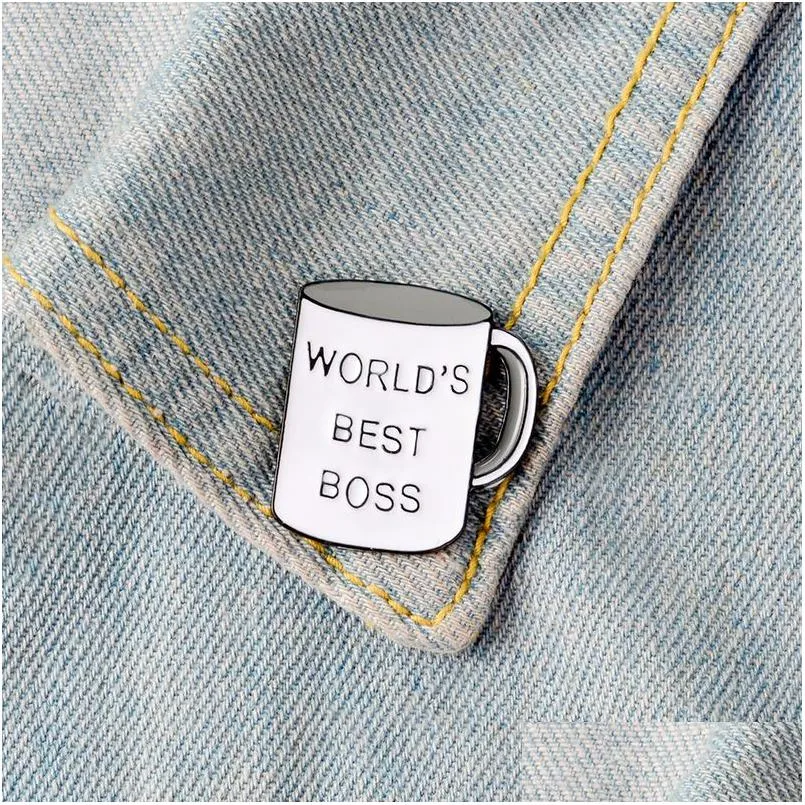 Piny broszki świata najlepsze boss Enamel Pins Odznagia kawy Puchar Kawy Pastel Pastel Kapena Dżinsowa koszulka punkowa kreskówka zabawna biżuteria dar dr dhxdc