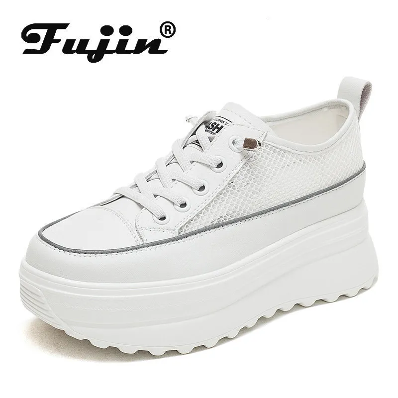 Klädskor fujin 5 5cm äkta läderplattform kil chunky sneaker vit avslappnad bekväm andningsfjäder höst 230717