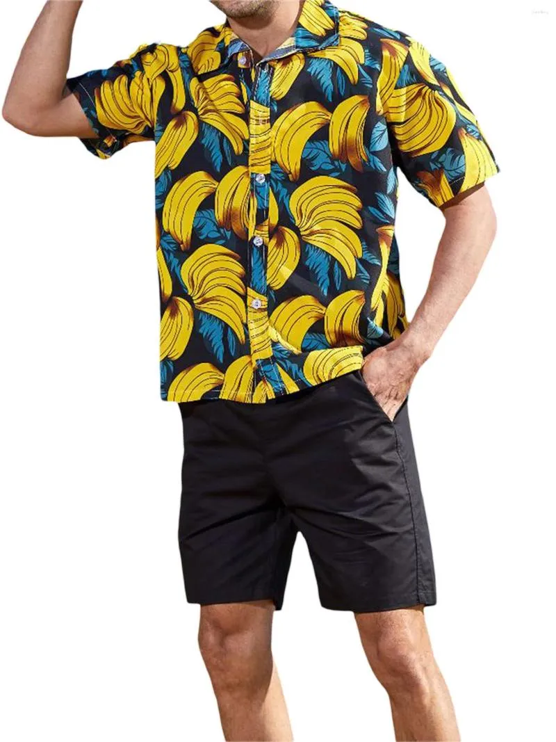 メンズカジュアルシャツメンズSクラシックハワイアンプリント半袖アロハシャツビーチバケーションまたはルアウパーティー