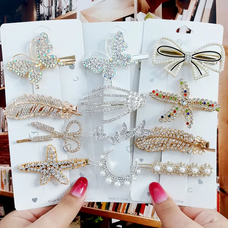 Wedding Hair Jewelry Crystal Pearls Clips Set Vintage Feather Starfish Hairpins For Women Geometric Barrettes Fashion Accessories 230718