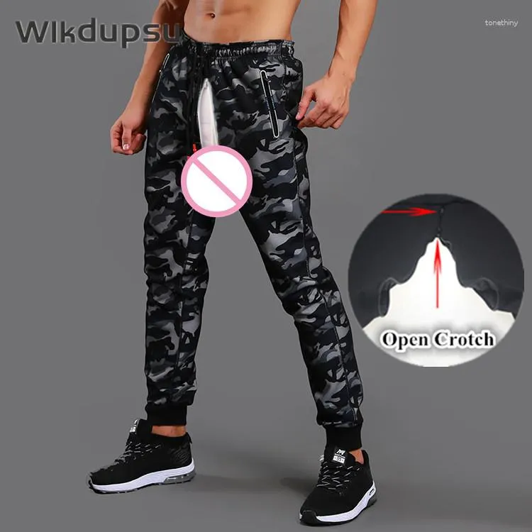 Calça Masculina Masculina Sexy Invisível Zíperes Duplos Abertura Virilha Treinamento de Corrida Calças Masculinas Jogging Academia Esportes Moletom