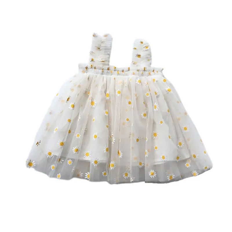 Summer Girls Dress Small Fresh Daisy Floral Toddler Girl Kids Birthday Party Dress Sling Tube Top Abiti casual da principessa in tulle