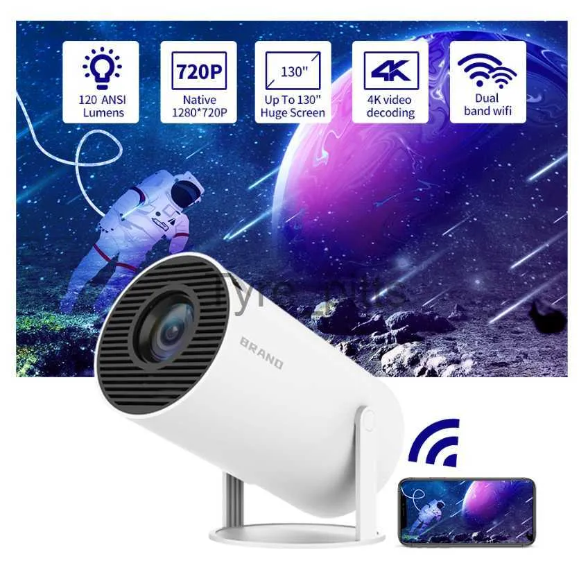 Andra projektortillbehör HY300 Portable Projector Arm Cortex-A53 Android 11 1GB 8GB HD 4K 1080P 120 ANSI LUMENS 360 Flip BT 4.1 Dual WiFi Home Theater X0717