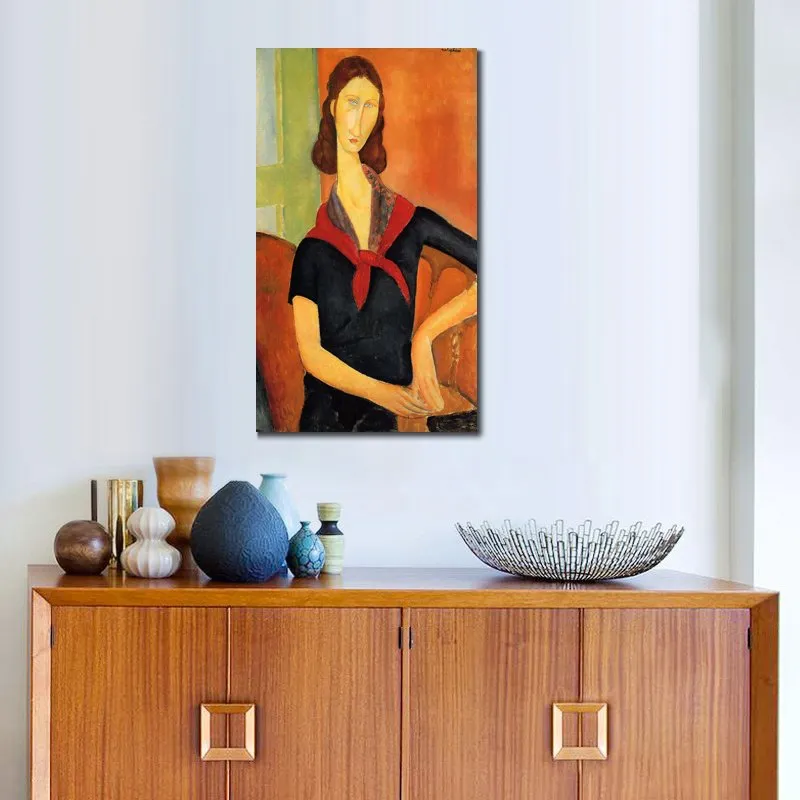 Figure féminine toile Art Jeanne Hebuterne dans une écharpe Amedeo Modigliani peinture peinte à la main à l'huile moderne décor de bureau