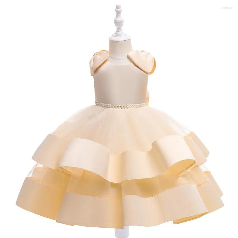 Vestidos de niña, vestido de princesa para niñas, vestido de baile con lazo y cuentas para niños para fiesta, boda, verano, malla sin mangas, ropa para niños pequeños y adolescentes