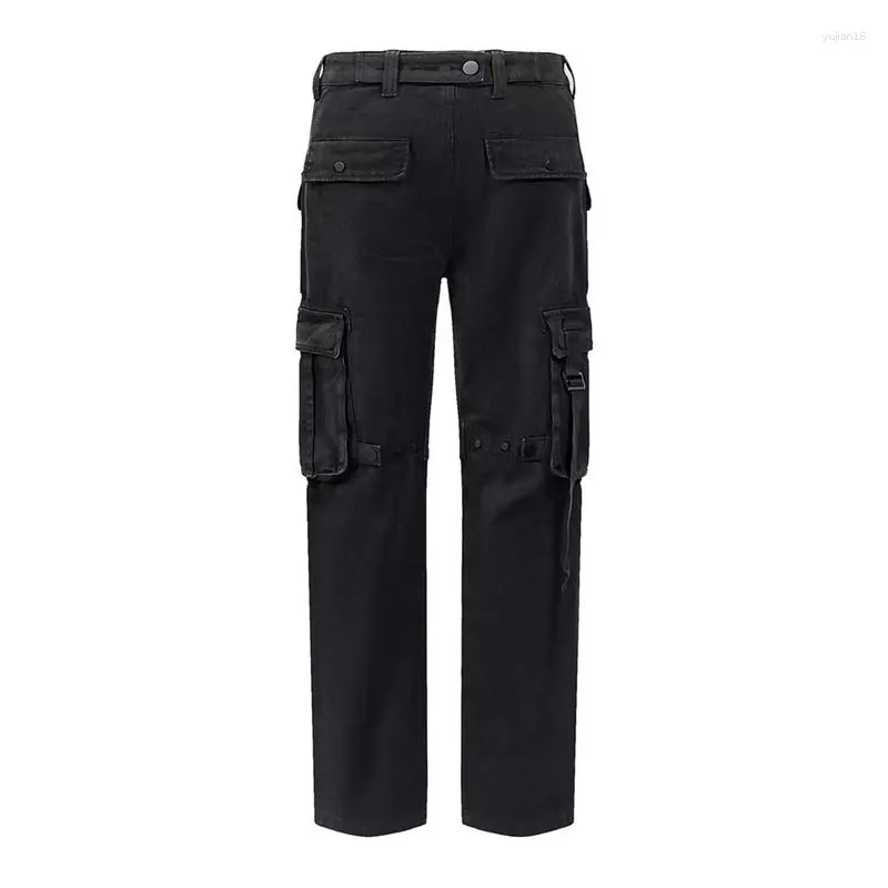 Men's Pants Black ASKYURSELF Workwear Casual Men Women High Quality Long Strap Button Multi Pocket ASK Trousers