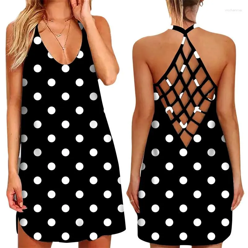 Casual Jurken Klassieke Polka Dot Print Vrouwen Jurk Sexy Hollow-Out Backless Y2k Band Mini Party Zomer Mode boho Strand Vestidos