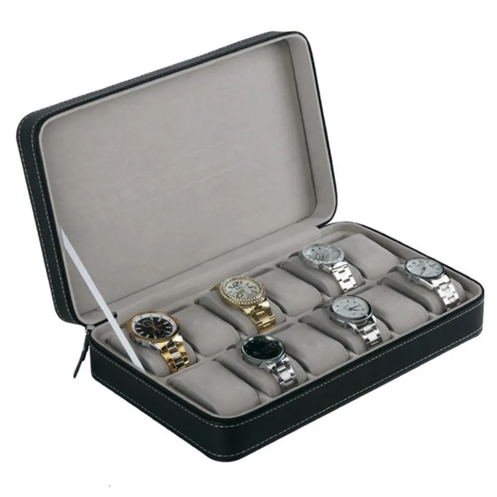 ジッパーの多機能ブレスレット時計を備えた12スロットウォッチボックスストレージケースディスプレイcasckets holder casketグレーC251w