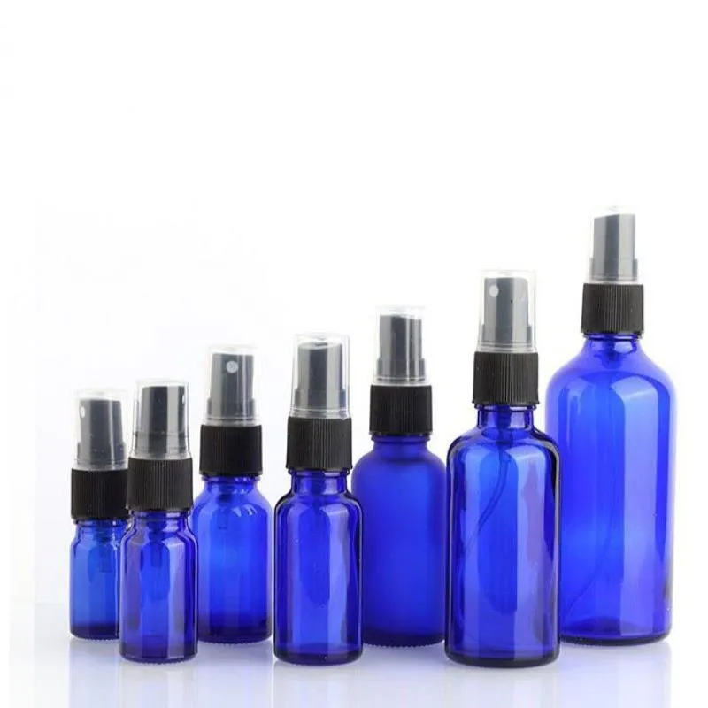 5 10 15 20 30 50 100ML Glass Spray Bottle, Perfume Atomizer -Refillable Empty Cobalt Blue Bottles with Black plastic Fine Mist Sprayers Icid