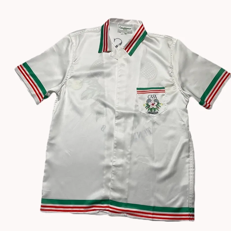 Męskie koszule 23ss Zestaw wysokiej jakości jedwabny tkaninę Casablanca Czarno -biały gradient męski Hawaje krótkie rękawowe koszula 230718