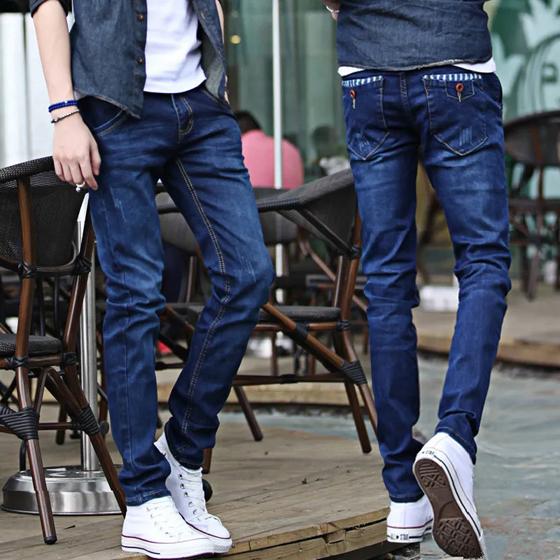 Pantalones vaqueros para hombre pantalones vaqueros ajustados coreanos ajustados para primavera y otono pantalones largos informales bonitos para
