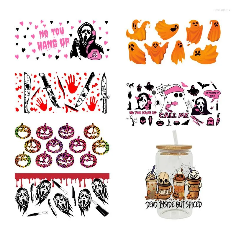 Window Stickers 3D UV DTF Transfer Sticker Halloween för 16oz Libbey Glasses Wraps Cup Can DIY Waterproof att använda anpassade dekaler