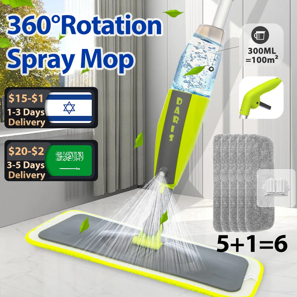 Mops Spray Mop Escoba Set Magic Flat para piso Herramienta de limpieza del hogar Escobas hogar con almohadillas de microfibra reutilizables giratorias 230717