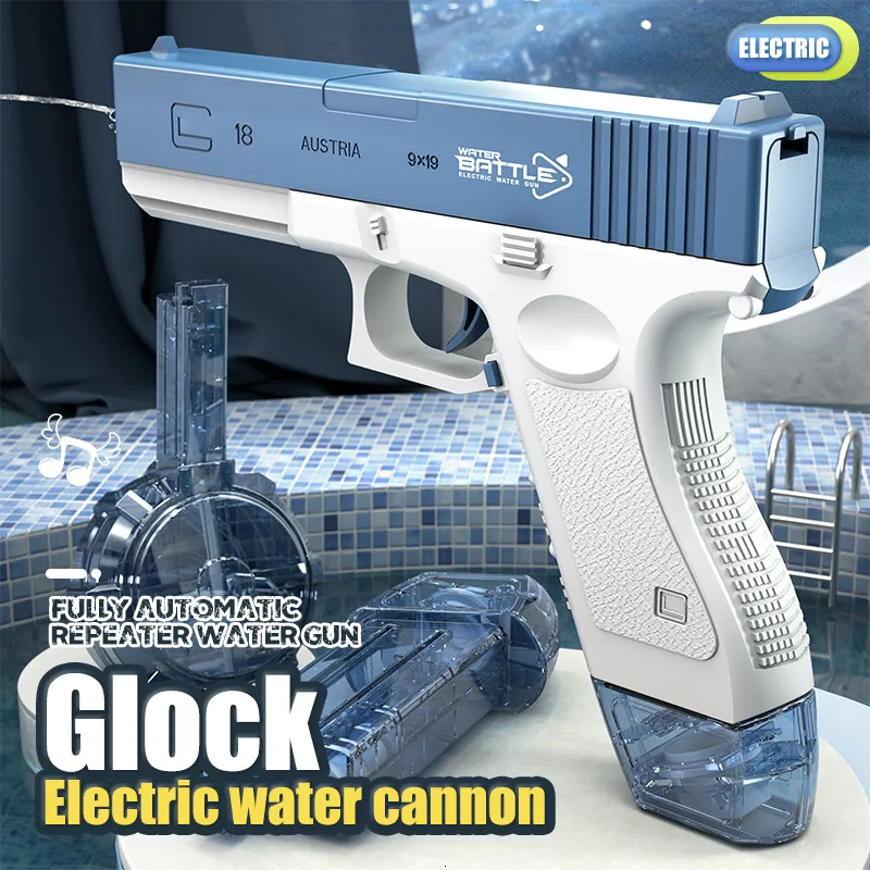 Sand Play Water Fun Electric Glock GesmbH pistola de agua de juguete explota para niños de alta presión de carga potente spray automático 230718