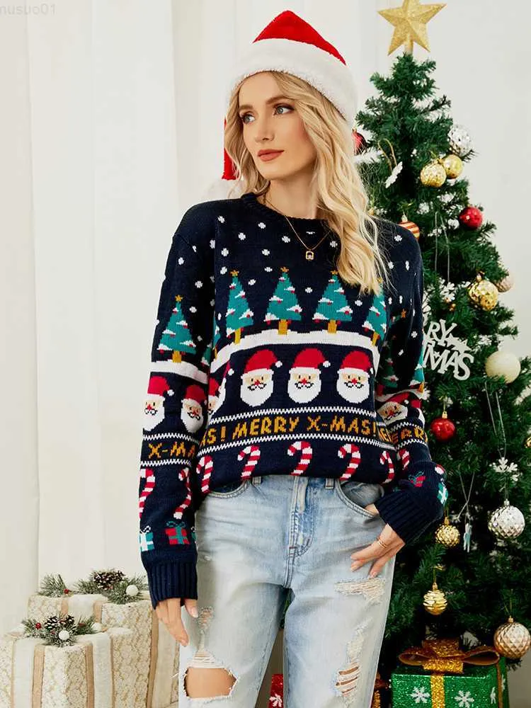 Women's Sweaters Fitshinling Merry Christmas Ugly Sweater Women Clothing Snowman Trees Xmas Jumper Pulls New Year Gifts Pullover Long Sleeve Tops L230718