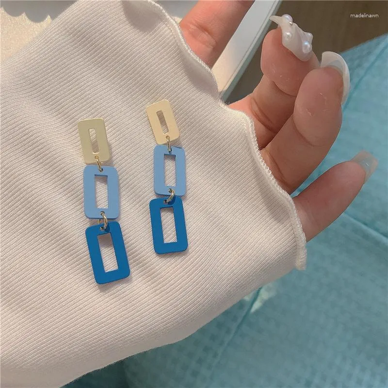 Stud Earrings Fasion Korean Unique Contrast Color Metal Statement Square White Blue Earring For Women Party Jewelry