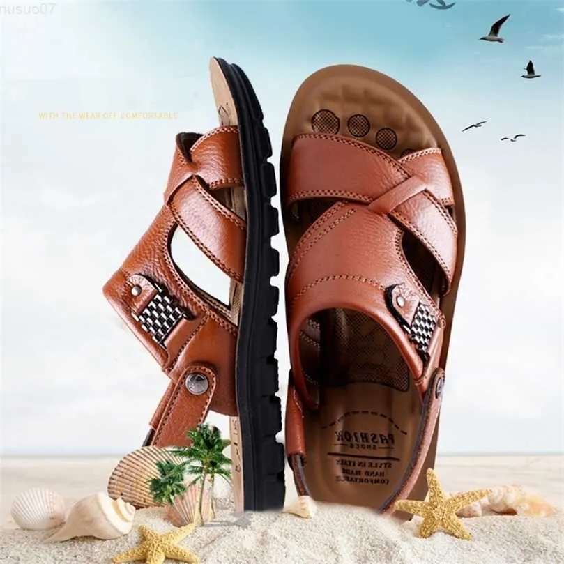 Slippers Summer Mens Sandals Double Buckle Strap Beach Casual Shoes Black Brown 220611 L230718