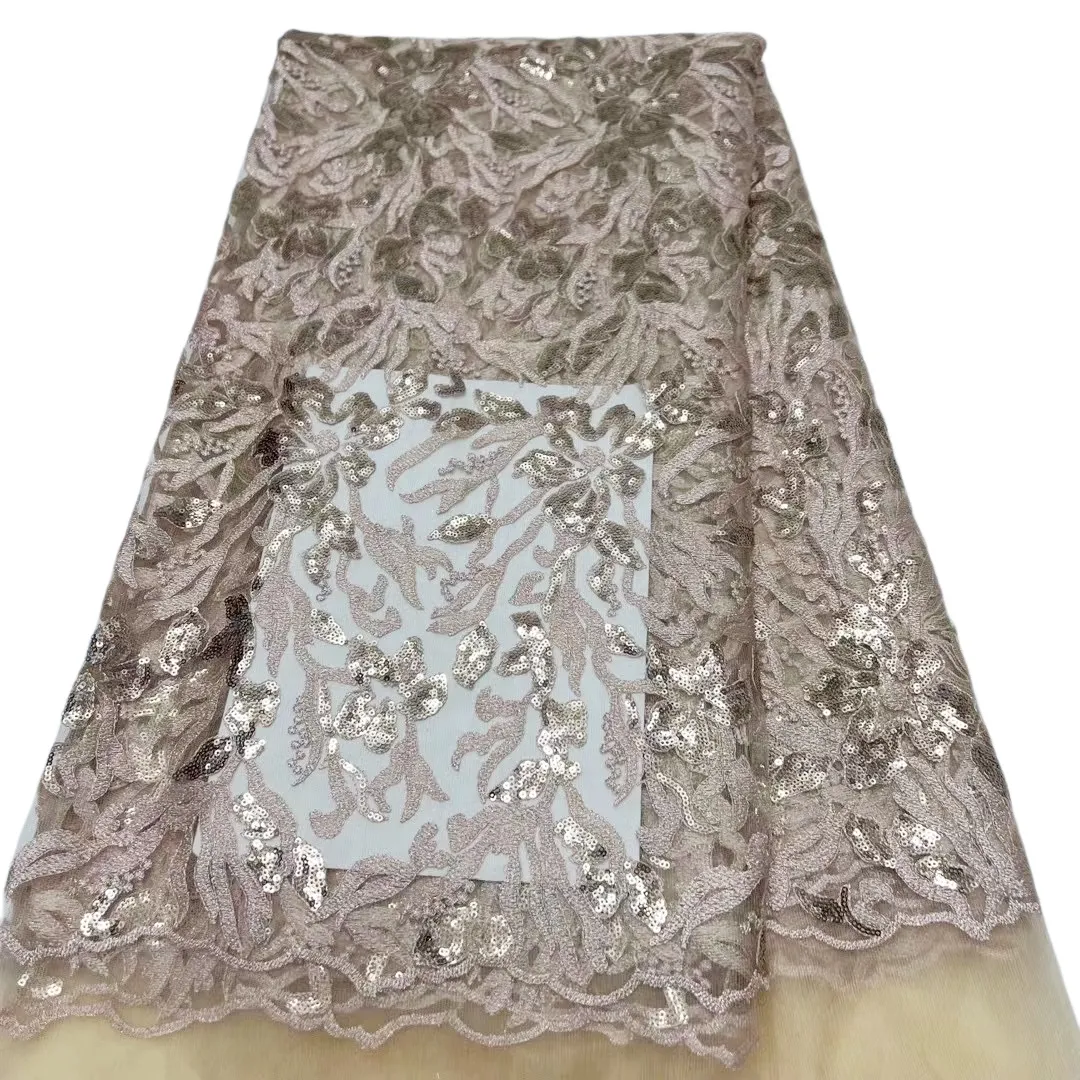 Pizzo Tulle 5 Metri Abito da donna Paillettes Pizzo Lustrino Ricamo cucito modello a strisce Quotidiano 2023 Tessuto a rete Nuovo design Originale africano Popolare 2023 YQ-7015