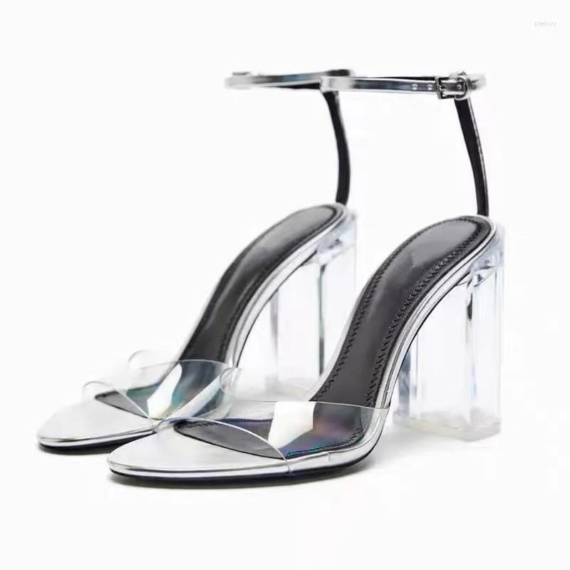 Sandales ZAR Slip-on 2023 Summer Fashion Fairy Style Talon épais Transparent High Women's