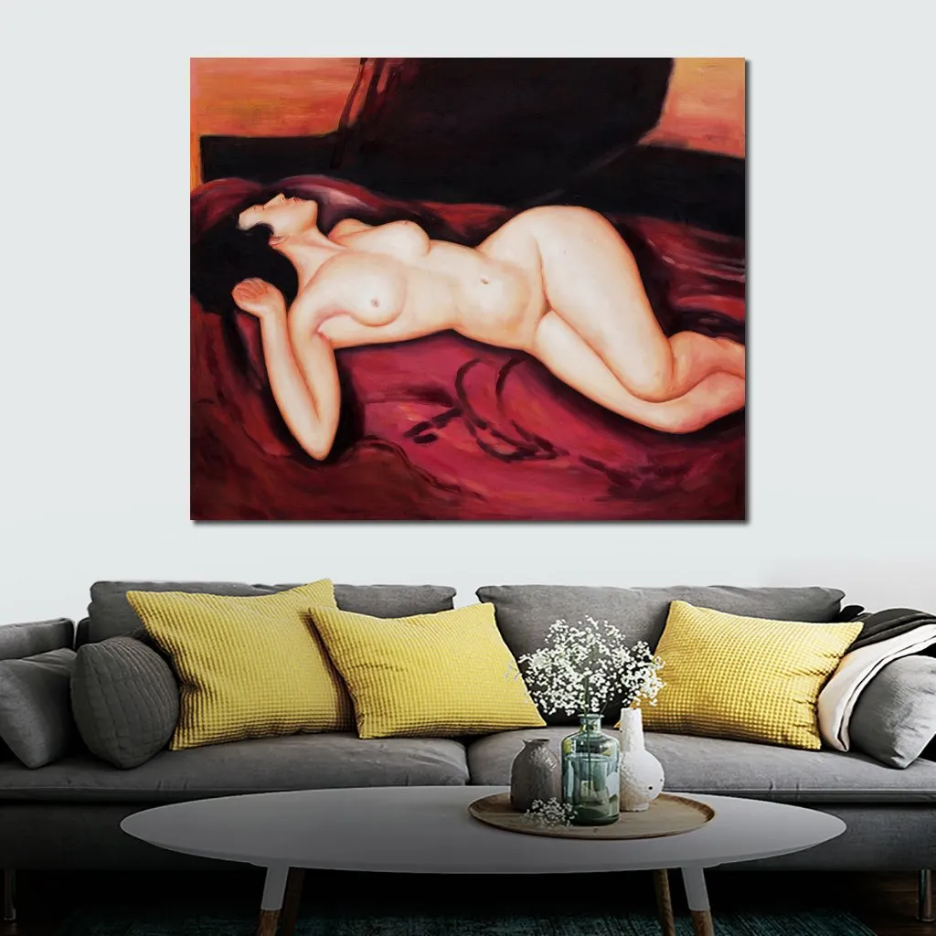 Famoso retrato lienzo arte Amedeo Modigliani pintura desnudo acostado en la espalda hecho a mano moderno Café Bar Decoración