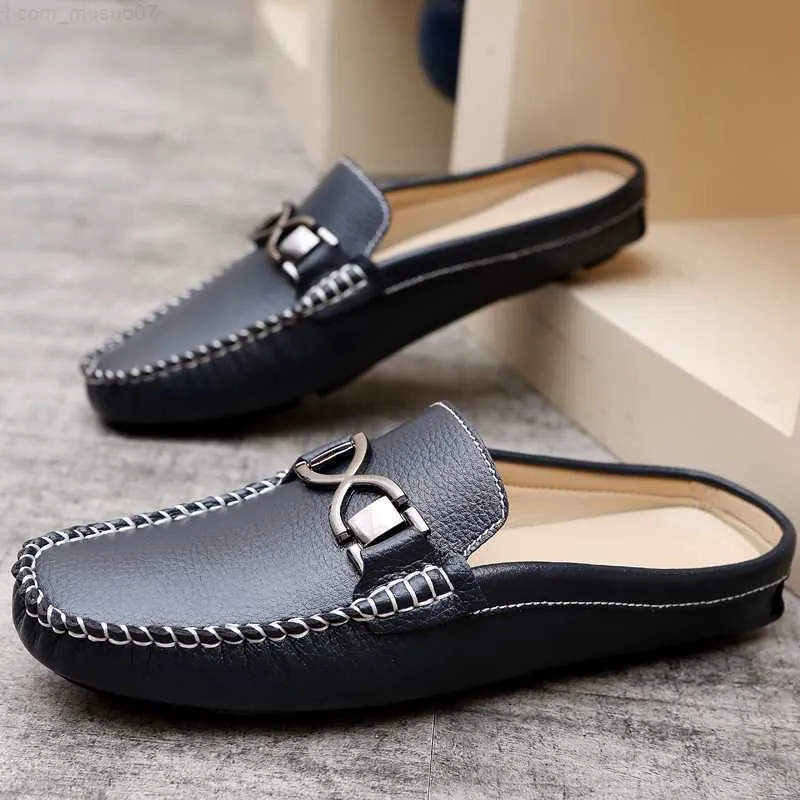 Men's Casual Comfort Slipper Round Toe Summer Flat Faux Leather Half-Pack  Shoes | eBay