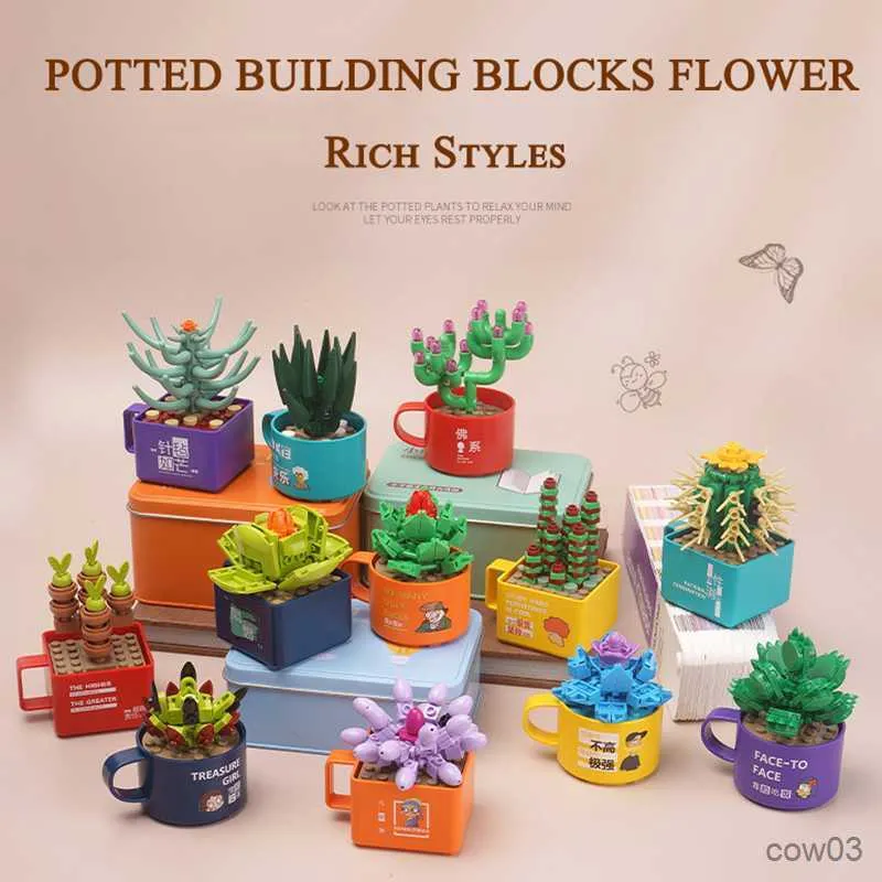 Blocs Mini Blocs de Construction Tasse En Pot Modèle De Fleur Succulente Briques Assemblées DIY Plante Cactus En Pot Décoration Jouet Pour Enfants Cadeau R230718